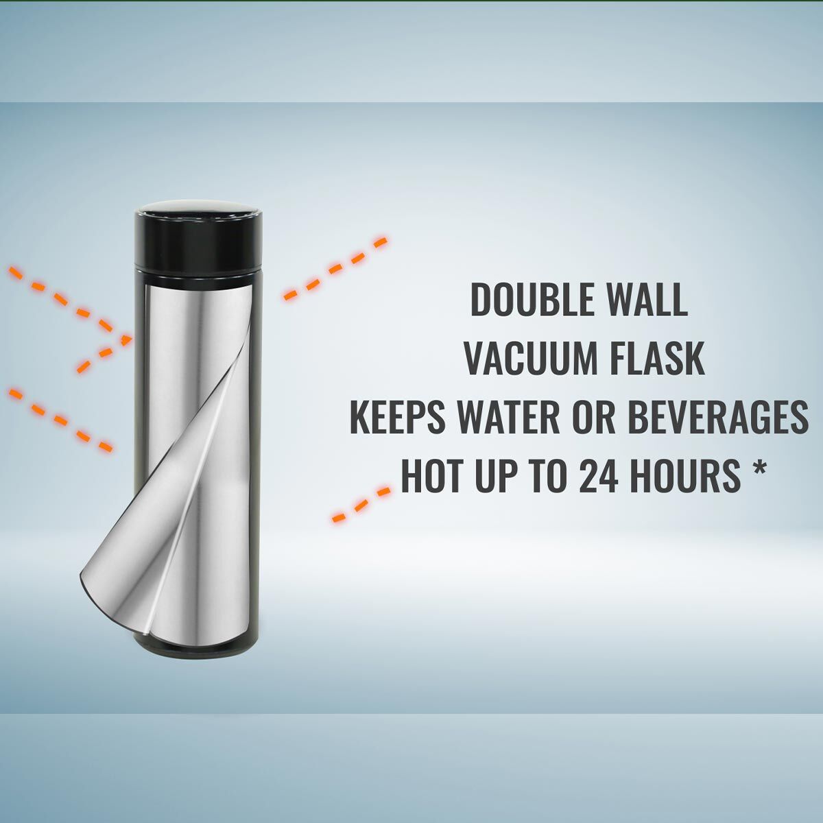 24 Hrs Hot & Cold Flask with Temperature Display + Free 2 Double Wall Cups (1TF2C)