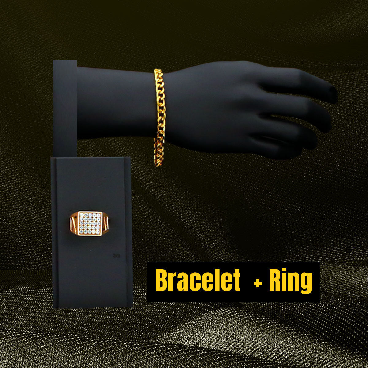 2 Golden Chain + Bracelet + Diamond Ring + Free Digital Watch (2GCBRW9)
