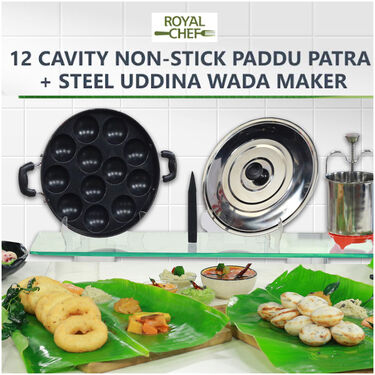 12 Cavity Nonstick Appam Patra with Lid + Stainless Steel Medu Wada Maker