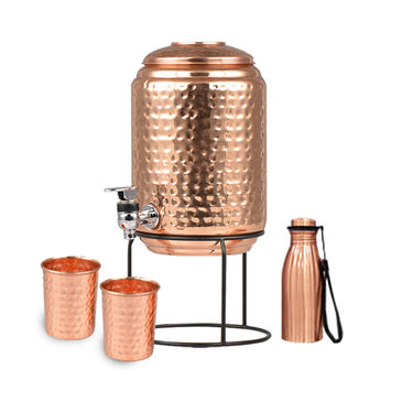 5 Ltr Copper Water Dispenser + 2 Glass & Stand with Free 300ml Copper Bottle