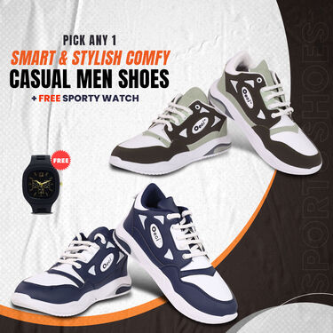 Pick Any 1 Smart & Stylish Comfy Casual Men's Shoes + Free Sporty Watch (SW75)