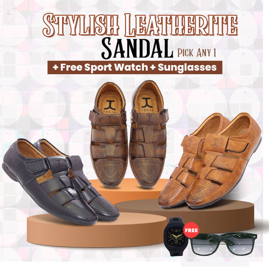 Stylish Leatherite Sandals Pick Any 1 Free Sports Watch + Sunglasses (SW63)