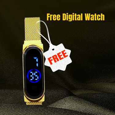 2 Golden Chain + Bracelet + Diamond Ring + Free Digital Watch (2GCBRW9)