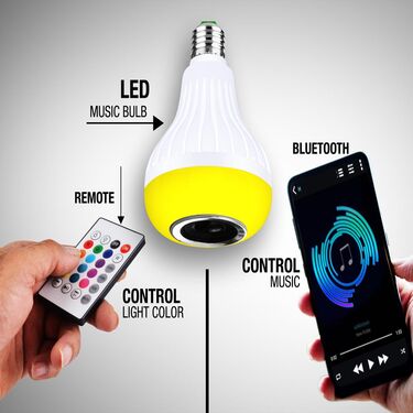Colour Changing LED Bulb with Bluetooth Speaker & Remote + Free Disco Bulb + Free Night Lamp