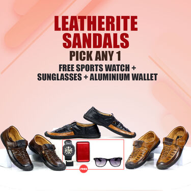 Leatherite Sandals Pick Any 1 + Free Sports Watch + Sunglasses + Aluminium Wallet (SW59)